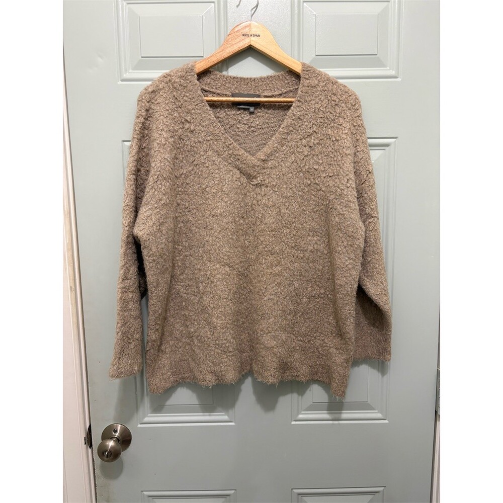 Anthropology Sweater Womens Size M Taupe Boucle Textured Knit V-Neck Pullover - Picture 2 of 11